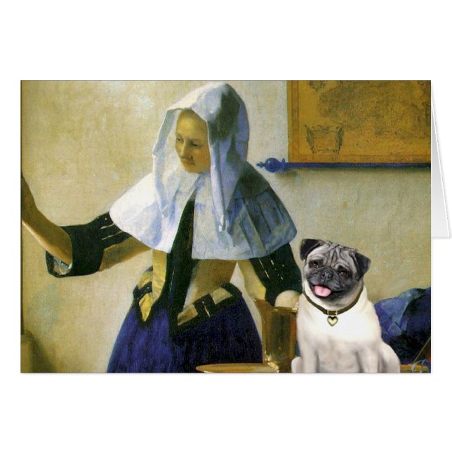 Mops 18 (fawn) - Kvinna med kanna Hälsningskort (Framsidan Horizontal)