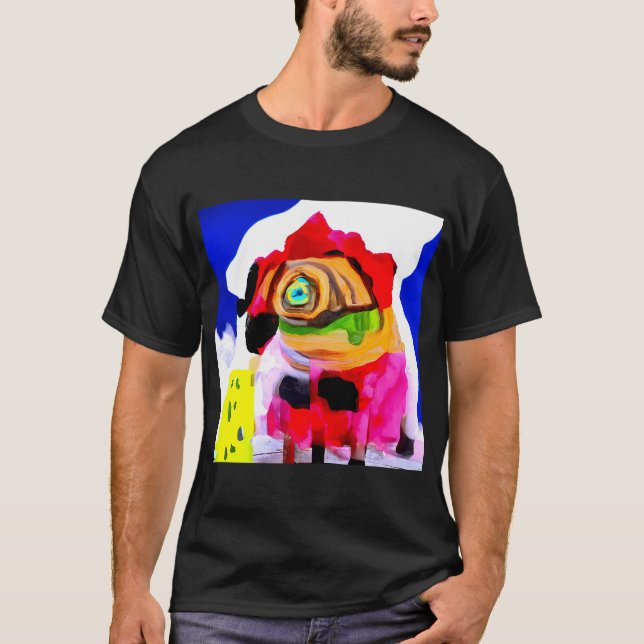 Mops Abstrakt Konst Färgrik Mops Konst Vattenfärg  T Shirt (Framsida)
