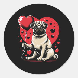 Mops Alla hjärtans dag Hundägare Mops Runt Klistermärke