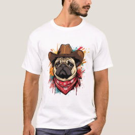 Mops ansikte Söt västerländsk cowboyhatt & bandana T Shirt