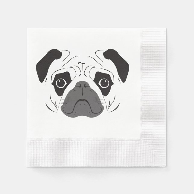 Mops Ansikts Silhuett Pappersservett (Framsidan)