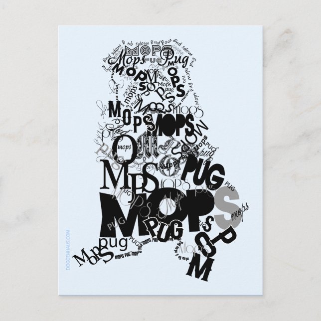 Mops aus Buchstaben Vykort (Framsida)