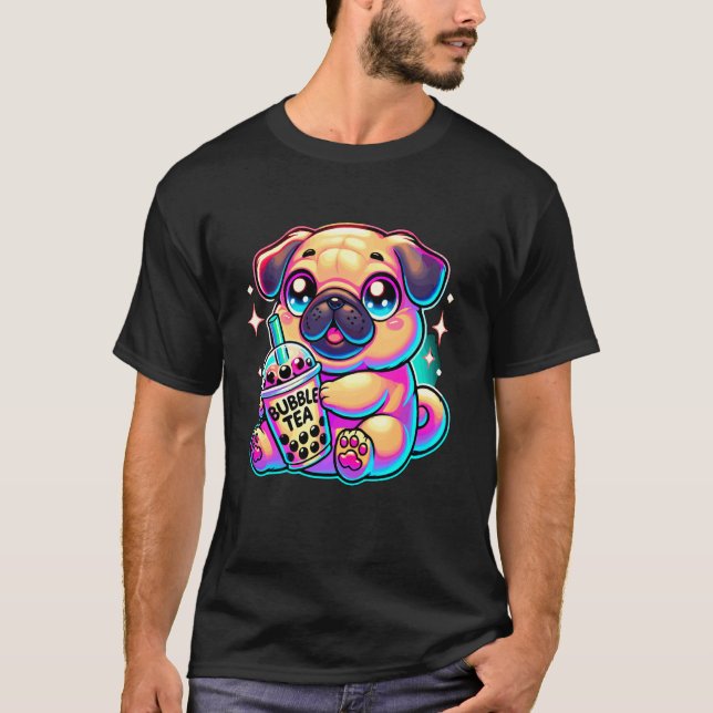 Mops Bubble Tea Boba Te T Shirt (Framsida)