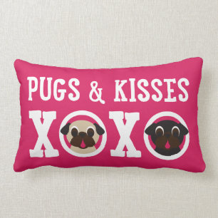 Mops & den rosa lumbaren för kyssar XOXO kudder Lumbarkudde