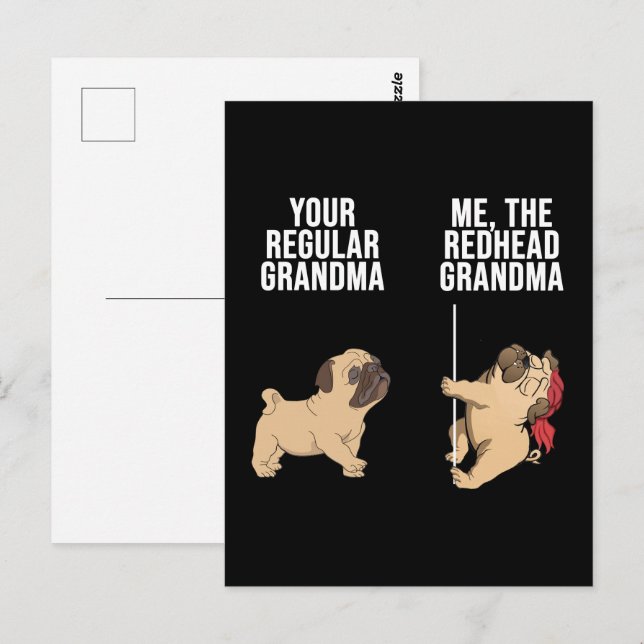 Mops Din Vanliga Mormor Mig Den Rödhåriga Mormor Vykort (Fram/baksida)