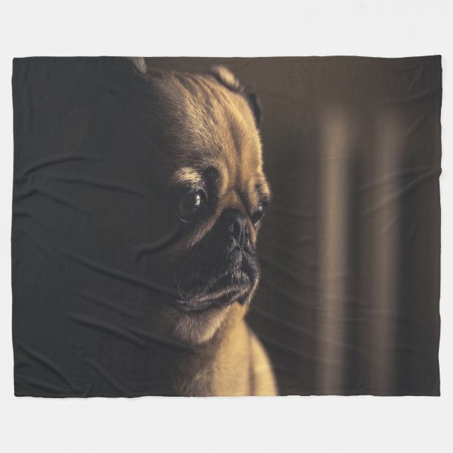 Mops djupt eftertänksam fleecefilt (Framsidan (Horisontell))