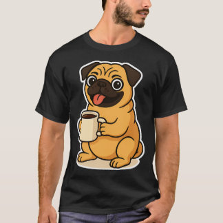 Mops dricker kaffe t shirt