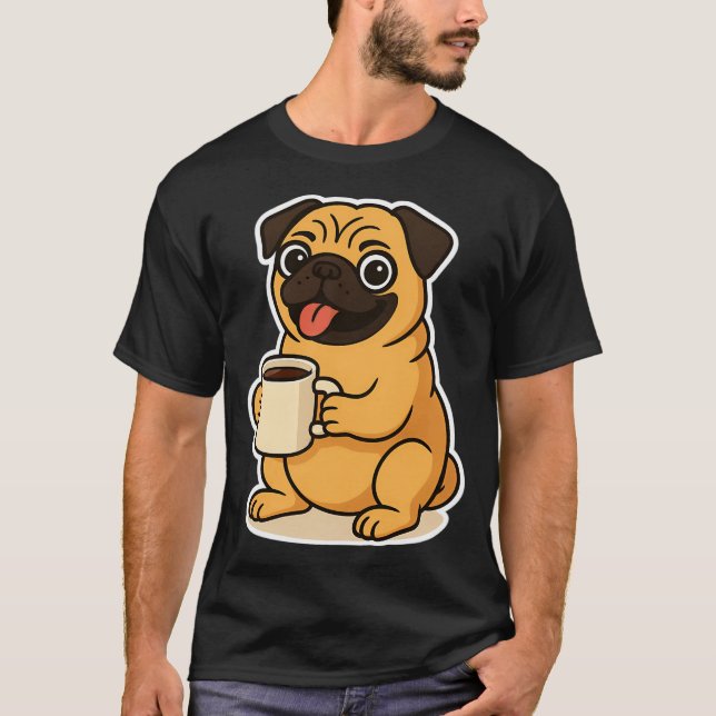 Mops dricker kaffe t shirt (Framsida)