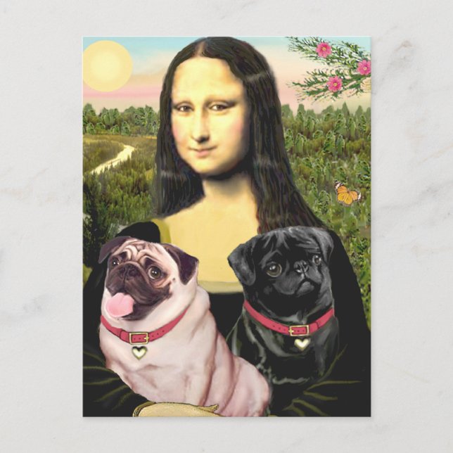 Mops (Fawn + Svart) - Mona Lisa Vykort (Framsida)