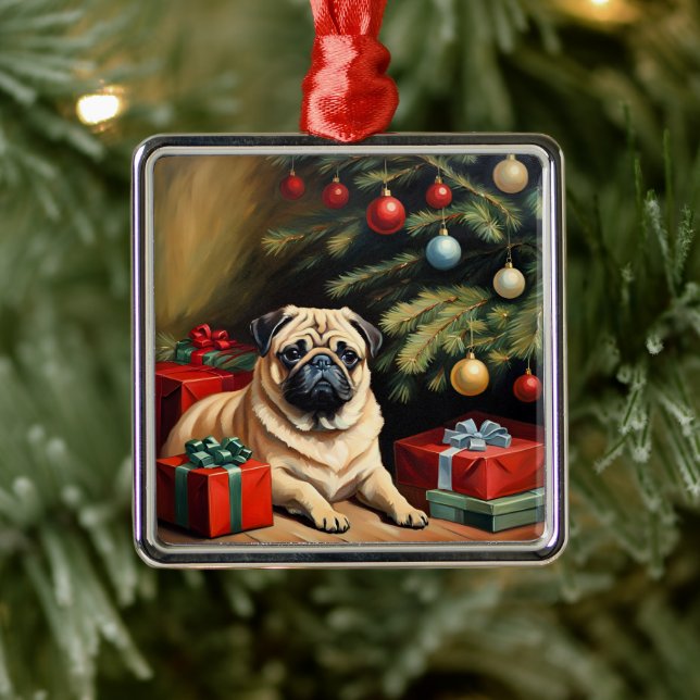 Mops firar jul julgransprydnad metall (Träd)