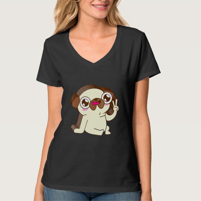 Mops Flerlager Fred Relaxerad Söt Estetisk Docka T Shirt (Framsida)
