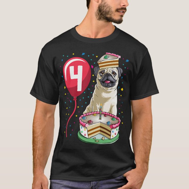 Mops Födelsedagstårta Ballong 4 T Shirt (Framsida)