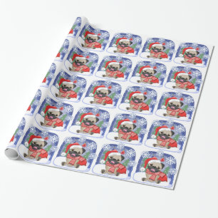 Mops för julsäsongvinter presentpapper