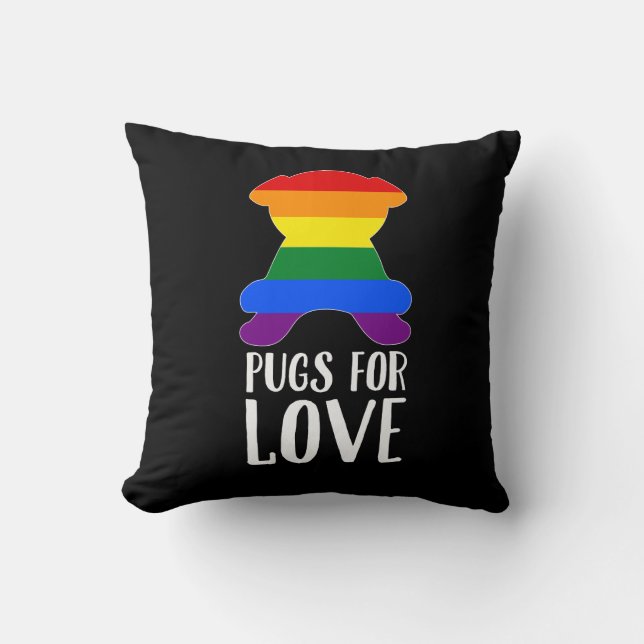 Mops för kärlek firar gay pridesvart kudde (Framsida)