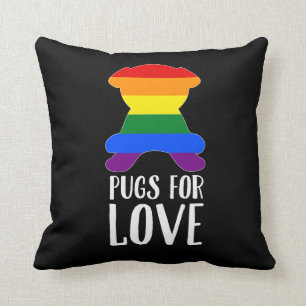 Mops för kärlek firar gay pridesvart kudde