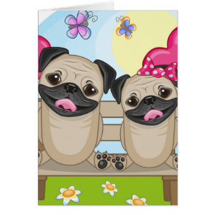 Mops förföljer förälskat hälsningskort