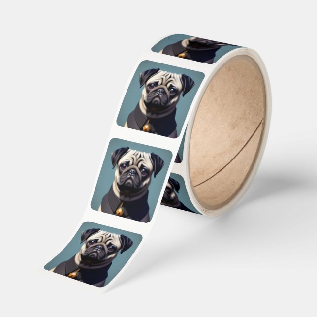 Mops Fyrkantigt Klistermärke (Rulle)