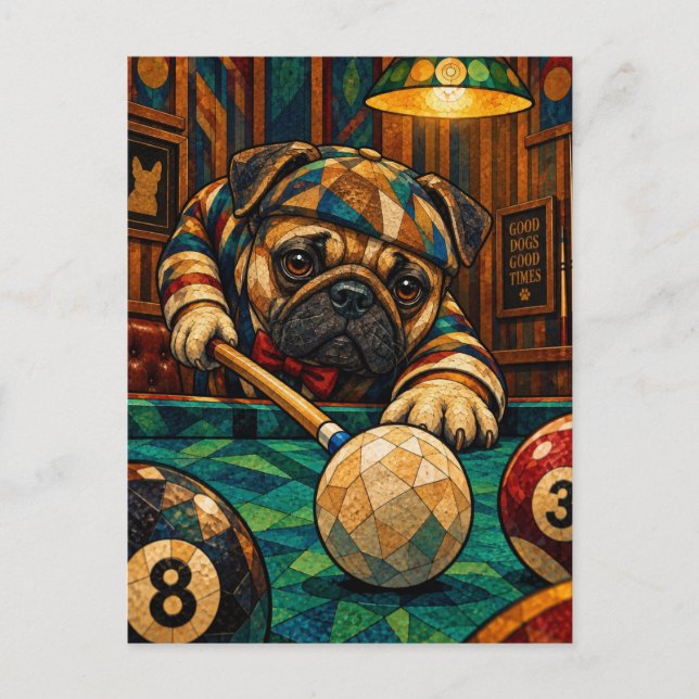 Mops, geometriskt mosaik vykort (Framsida)