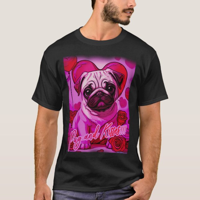 Mops GLAD JUL 169 Alla hjärtans dag MOPS och KYSS T Shirt (Framsida)