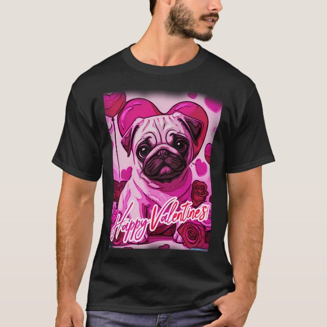 Mops GLADA HELGDAGAR 169 Alla hjärtans dag GLADA A T Shirt (Framsida)