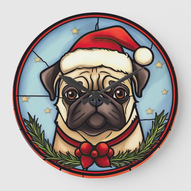 Mops Glasmålning Jul Stor Klocka (Framsida)