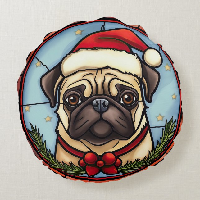 Mops Glasmosaik Jul Rund Kudde (Baksidan)