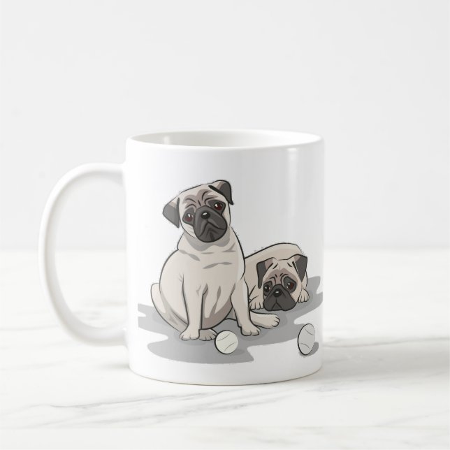 Mops Grupp Tecknad Serie Kaffemugg (Vänster)