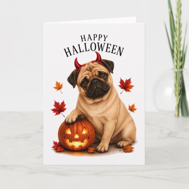 Mops Halloween Djävulshund Kort (Framsida)
