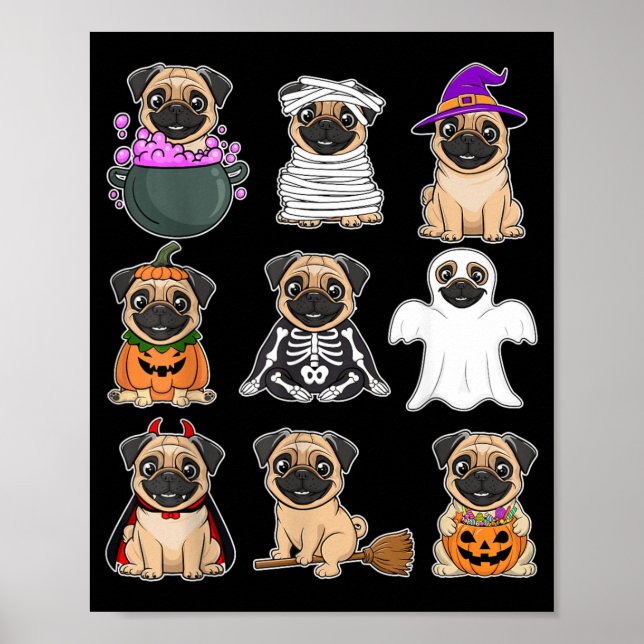 Mops Halloween-kostym spöklik spökpumpa Mops Poster (Framsidan)