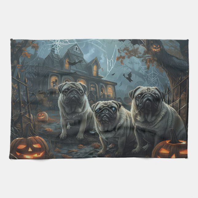 Mops Halloween Natt Hund Delight Kökshandduk (Horisontell)