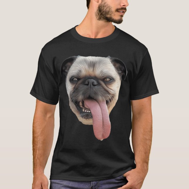 Mops Hängande Tunga T Shirt (Framsida)