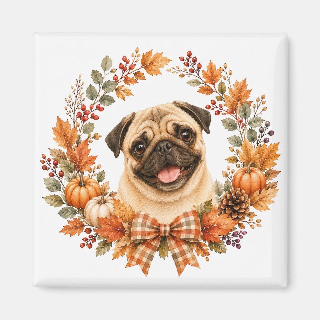 Mops höstkrans magnet (Framsidan)