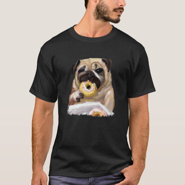 Mops Hund Äter Munk     3 T Shirt (Framsida)