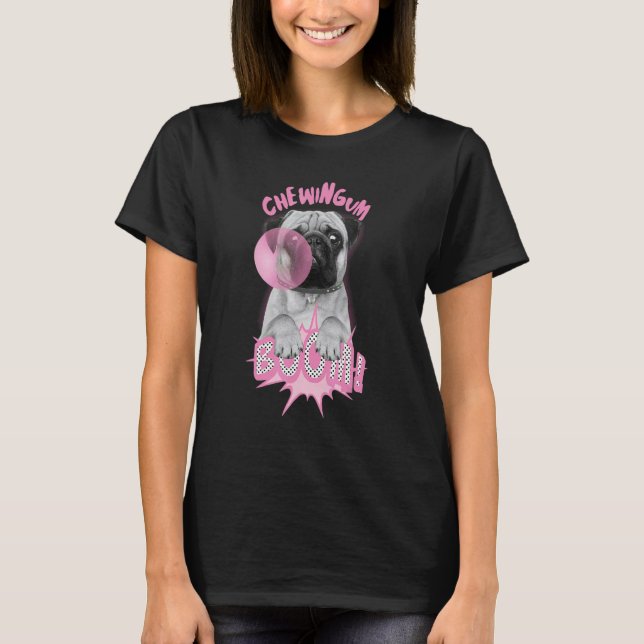 Mops Hund Äter Tuggummi Godis Mops Hund T Shirt (Framsida)