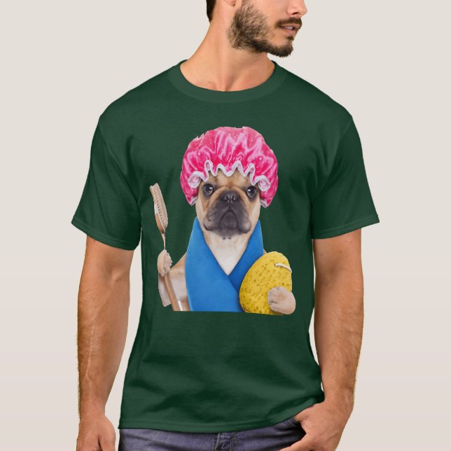 Mops hund badar Djur T Shirt (Framsida)
