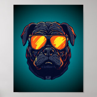Mops Hund Cyberpunk Mecha Neon Solglasögon Affisch