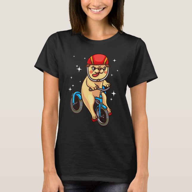 Mops hund cyklar t shirt (Framsida)