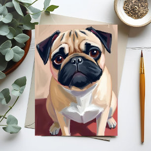 Mops Hund Djur Måleri Vykort