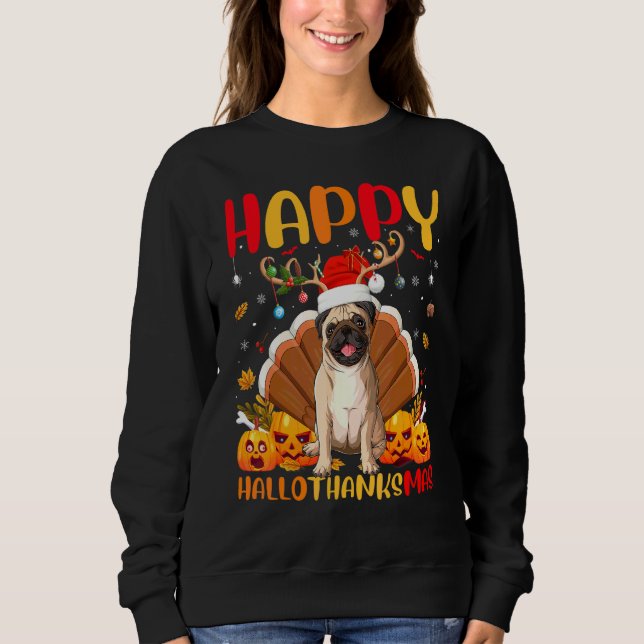 Mops Hund  Glad Mops HallåTackmas T Shirt (Framsida)