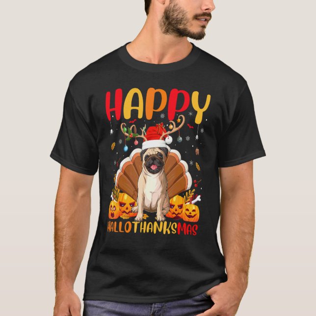 Mops Hund  Glad Mops HallåTackmas T Shirt (Framsida)