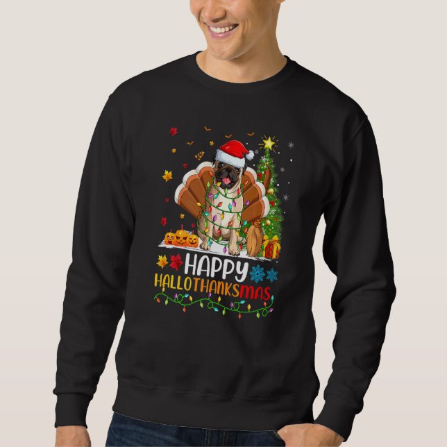 Mops Hund   Glad Mops HejTackmas Lång Ärmad Tröja (Framsida)