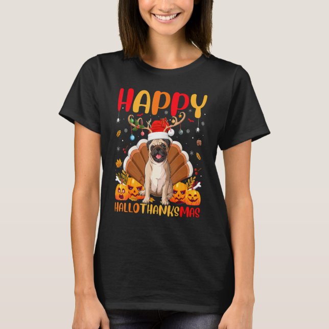 Mops Hund Glad Mops HejTackmas T Shirt (Framsida)