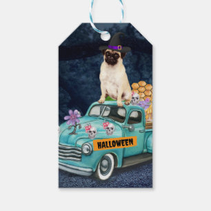 Mops Hund Halloween Lastbil Skräcknatt Presentetikett