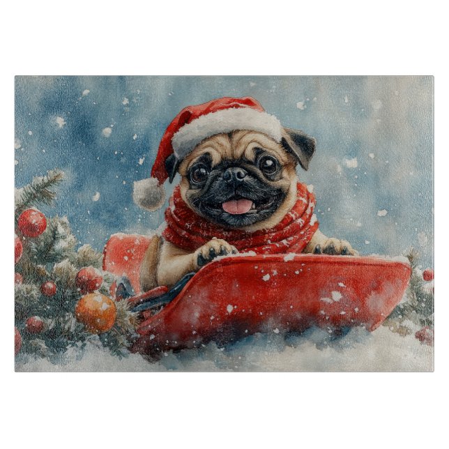 Mops hund i släde Låt det snöa jul (Framsidan)