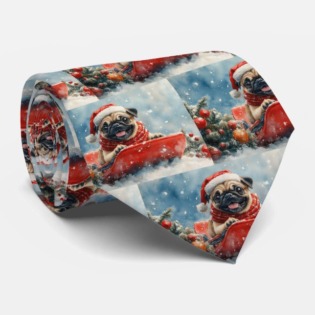 Mops hund i släde Låt det snöa jul Slips (Rullad)