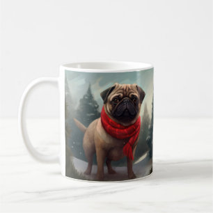 Mops hund i snö jul kaffemugg