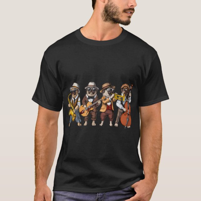 Mops Hund Jazzmusiker T Shirt (Framsida)