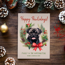 Mops Hund Jul Glad Paws Lidays Huriddagar Julkort