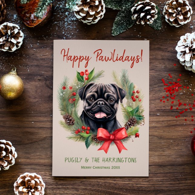 Mops Hund Jul Glad Paws Lidays Huriddagar Julkort (Skapare uppladdad)