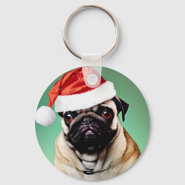 Mops Hund Jul Nyckelring (Framsida)